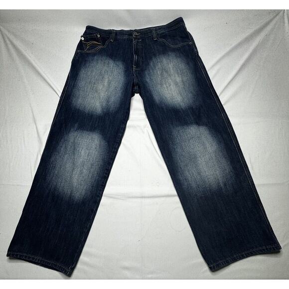 Delf Trading Inc Men's Skull Embroidered Baggy Y2K Blue Denim Jeans - Size 40x31 - Picture 1 of 6